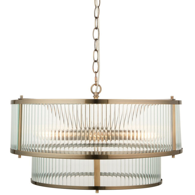 Endon Ridgeton Suspension cylindrique en laiton antique et verre transparent strié, 5 ampoules E14 Endon Ridgeton Suspension cylindrique en laiton antique et verre transparent strié, 5 ampoules E14