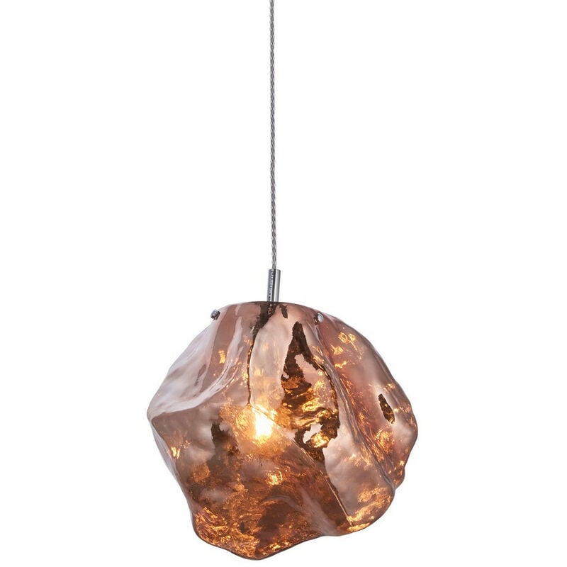 Endon Rock Modern Contemporary Single Pendant Light Metallic Copper Glass Shade Chrome Plated