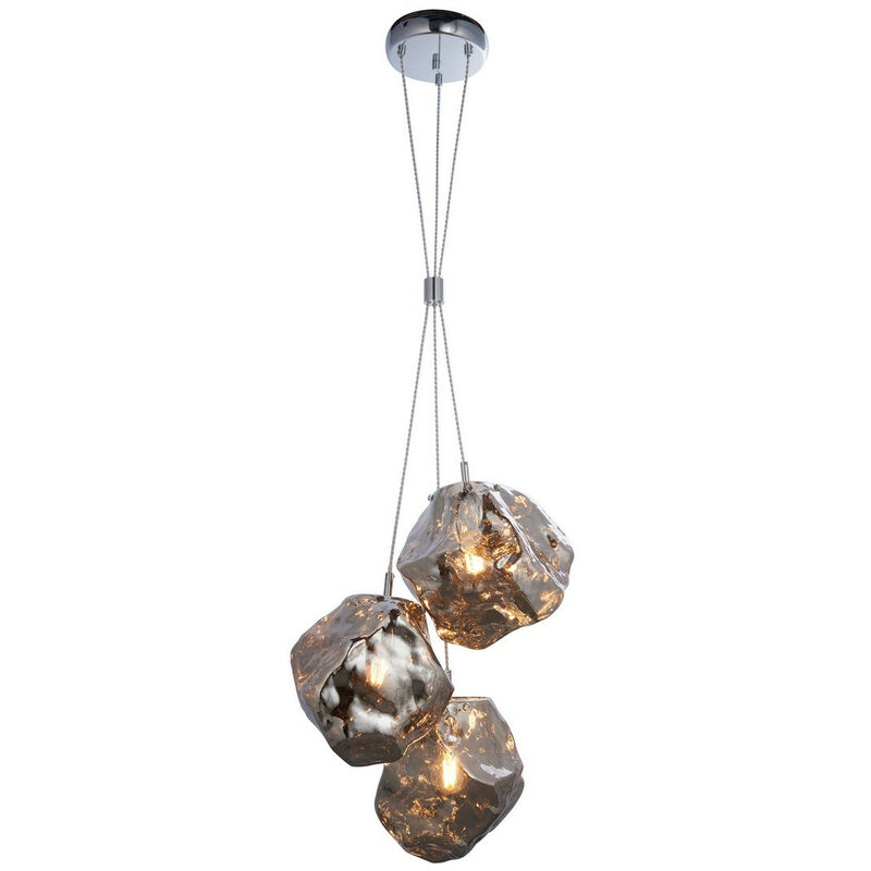 

Endon Rock Pantalla de cristal cromado metálico con colgante de racimo de 3 luces moderno y contemporáneo