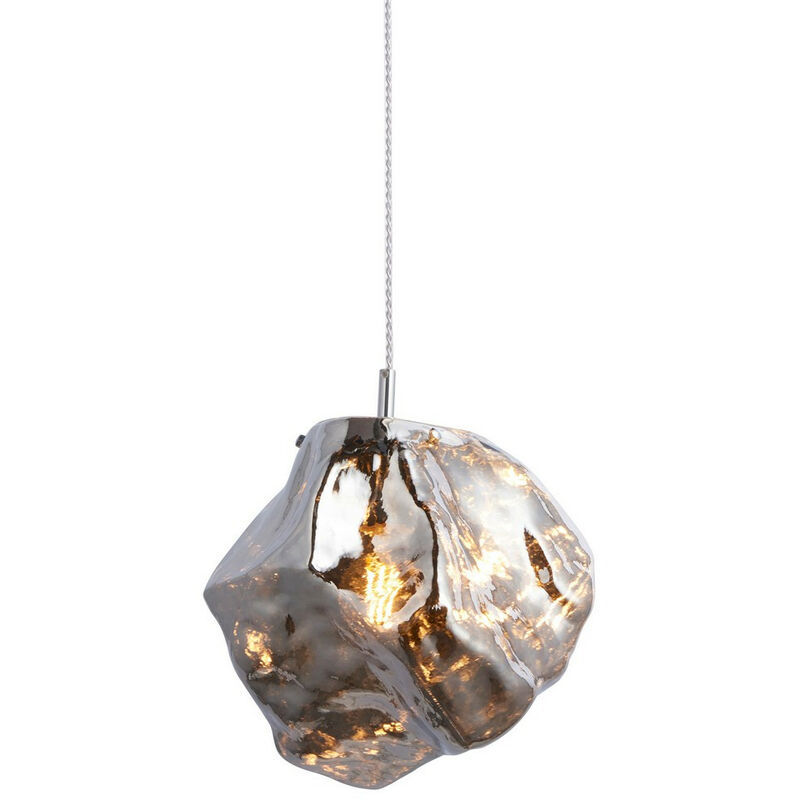 Image of Rock Paralume in vetro cromato metallizzato con lampada a sospensione singola moderna moderna - Endon