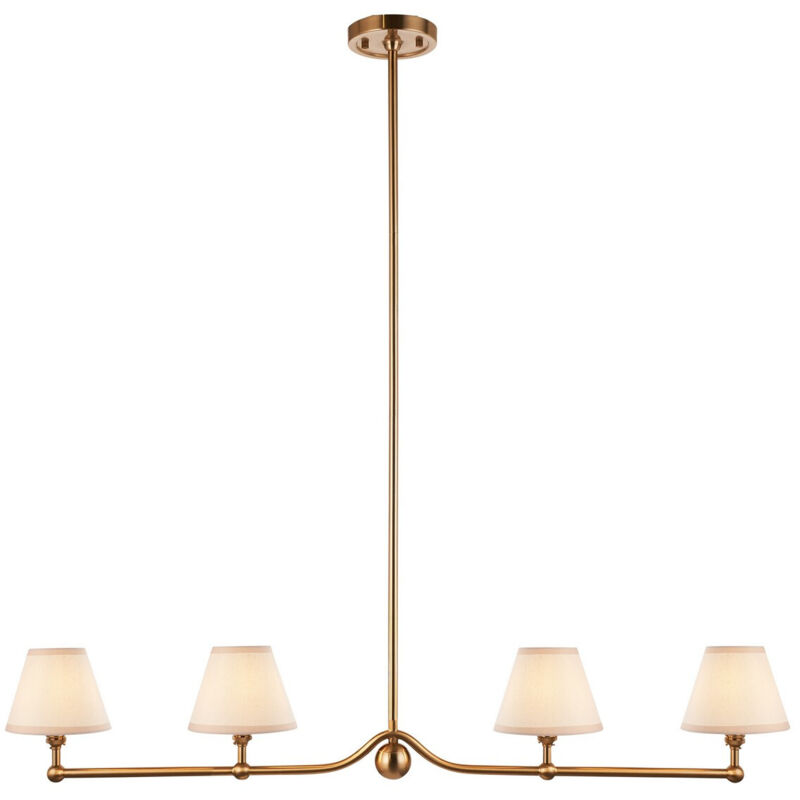 Endon Santiago Suspension en laiton vieilli brossé avec abat-jour en tissu blanc vintage style lierre 16 cm 4 x B22 Endon Santiago Suspension en laiton vieilli brossé avec abat-jour en tissu blanc vintage style lierre 16 cm 4 x B22