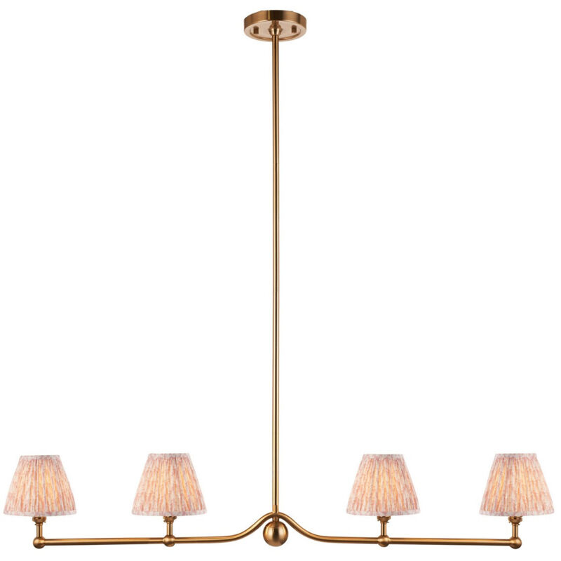 Endon Santiago Suspension en laiton vieilli brossé avec abat-jour en tissu feuille couleur pêche 16 cm 4 x B22 Endon Santiago Suspension en laiton vieilli brossé avec abat-jour en tissu feuille couleur pêche 16 cm 4 x B22