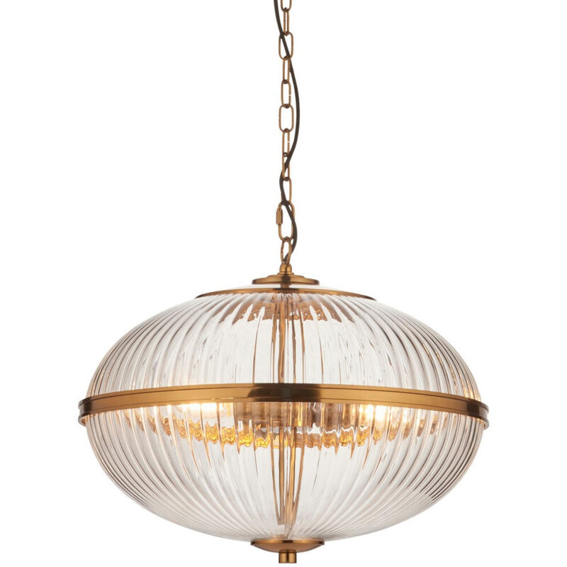 Endon Somerset Plafonnier suspendu sphérique finition laiton vintage et verre strié transparent 3x E14 Endon Somerset Plafonnier suspendu sphérique finition laiton vintage et verre strié transparent 3x E14