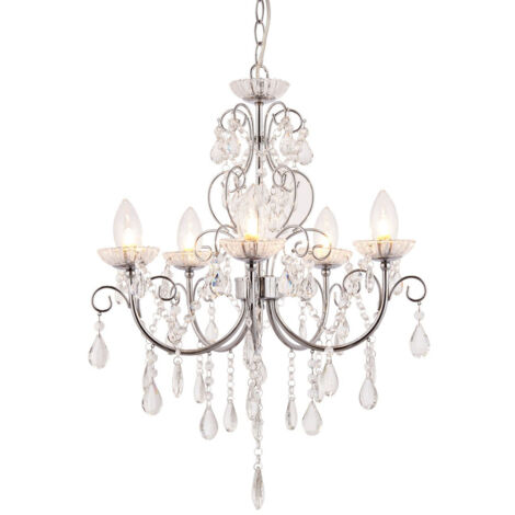 Endon Tabitha - Lampadario a sospensione a 5 luci per bagno, cromo, cristallo trasparente (K9), dettaglio in vetro IP44, G9