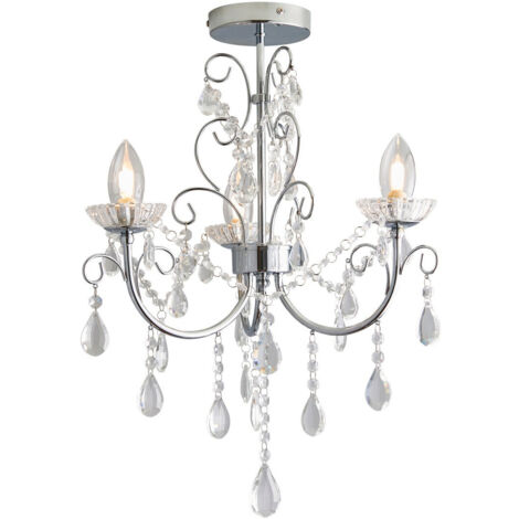 Endon Tabitha - Plafoniera multibraccio da bagno a 3 luci semi-filo Cromo, cristallo trasparente (K9) Dettagli in vetro IP44, G9