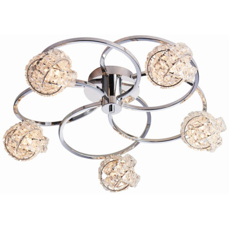 Endon Talia - Chrome semi-affleurant à 5 ampoules, verre cristal (K5), G9