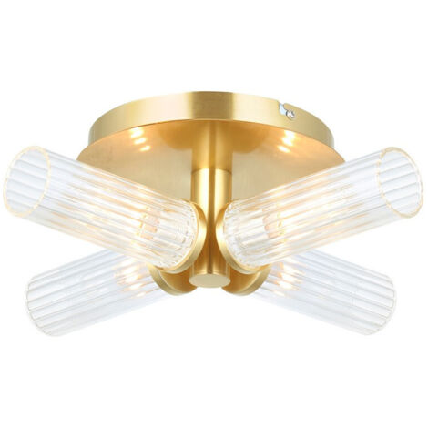 Endon Talo Lampada da soffitto semi-incasso in vetro multibraccio per bagno, lastra in ottone satinato, vetro rigato, IP44