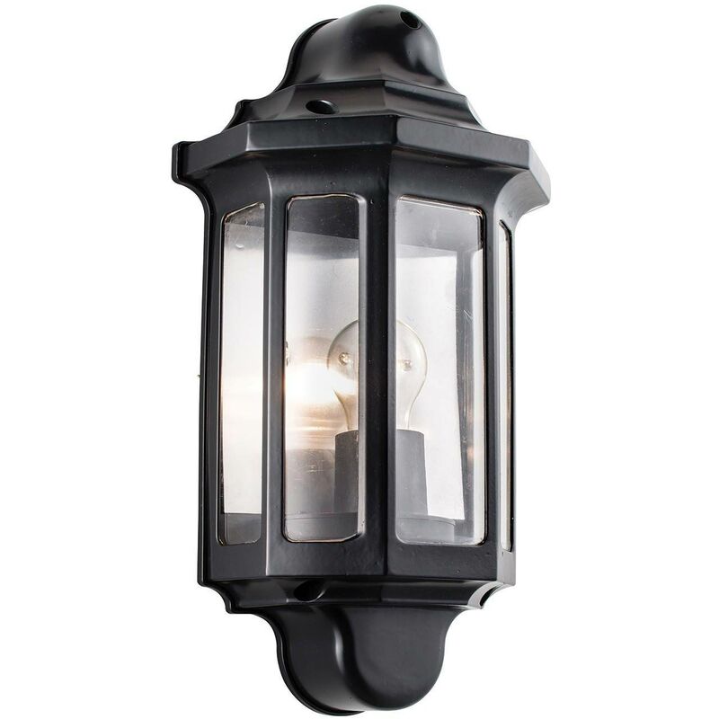 Endon Traditional - Outdoor Wall Lantern Satin Black Paint, Clear Polycarbonate IP44, E27