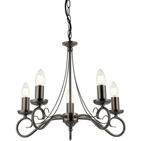Endon Trafford - Candela pendente a soffitto a 5 luci multibraccio argento antico, E14