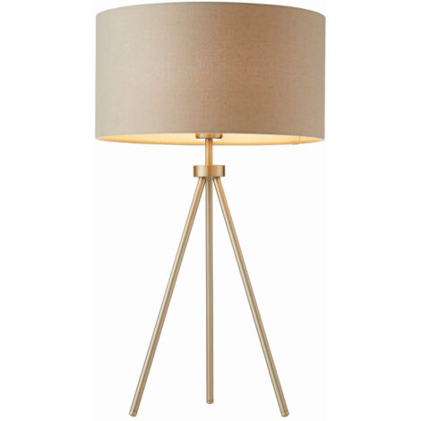 Endon Tri - Lampada da Tavolo 1 Luce Nichel Opaco, Effetto Lino Grigio, E27