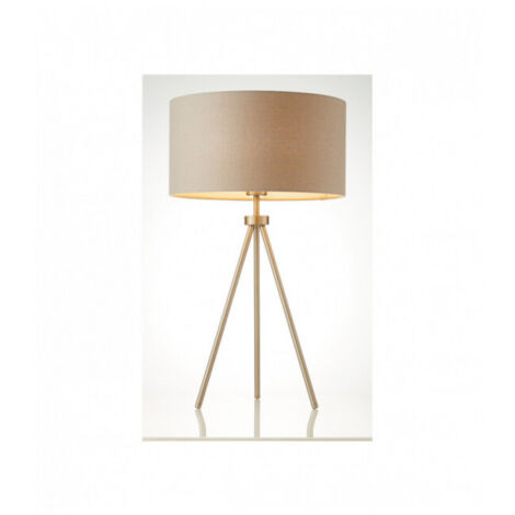 Endon Tri - Lampe de table à 1 lumière, nickel mat, effet lin gris, E27