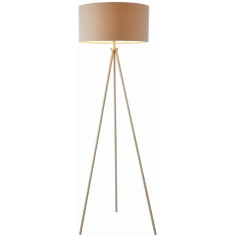 Endon Tri - Piantana 1 Luce Nichel Opaco, Effetto Lino Grigio, E27