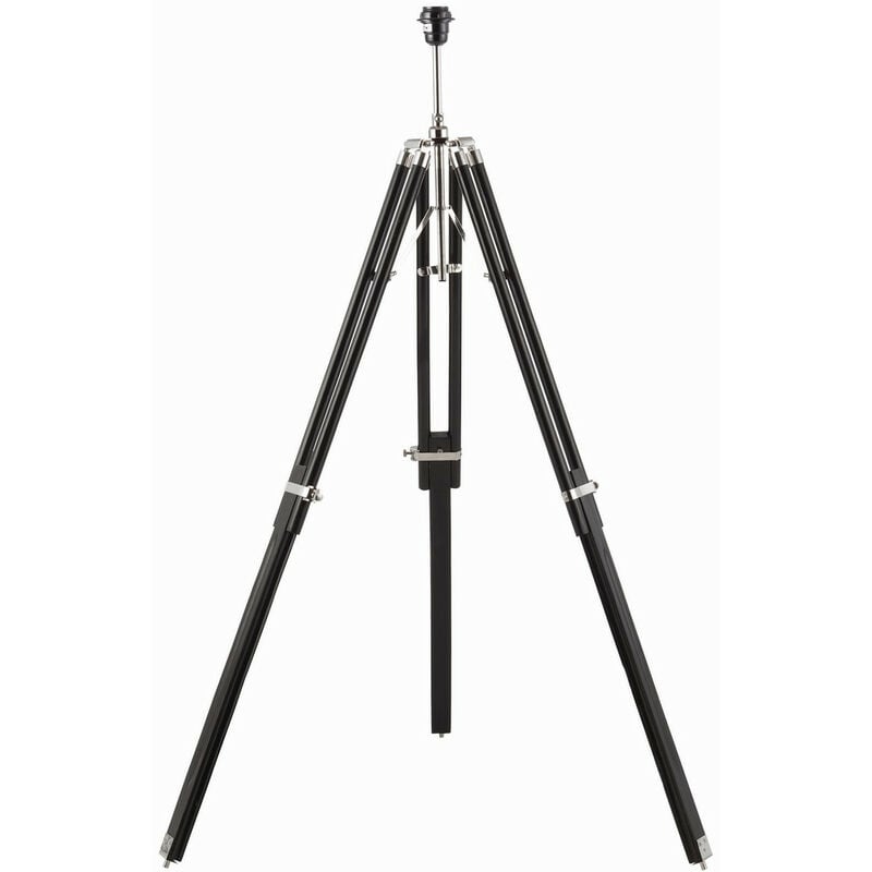 Tripod - Lampada da terra in nichel lucido, legno scuro, attacco E27 - Endon