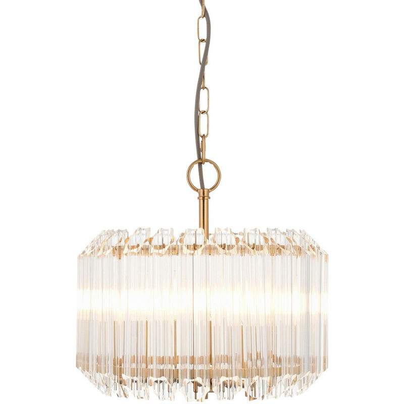 Endon Valentina Suspension en laiton vieilli brossé et verre transparent 3 ampoules E14 Endon Valentina Suspension en laiton vieilli brossé et verre transparent 3 ampoules E14