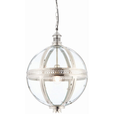 Endon Vienna - Luminaire suspendu sphérique à 1 lumière nickelé brillant sur laiton massif, verre, E27