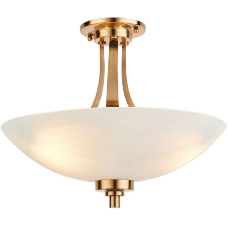 Endon Welles Plafonnier semi-encastré en forme de bol, plaque en laiton vieilli brossé, verre blanc, 3 x E27