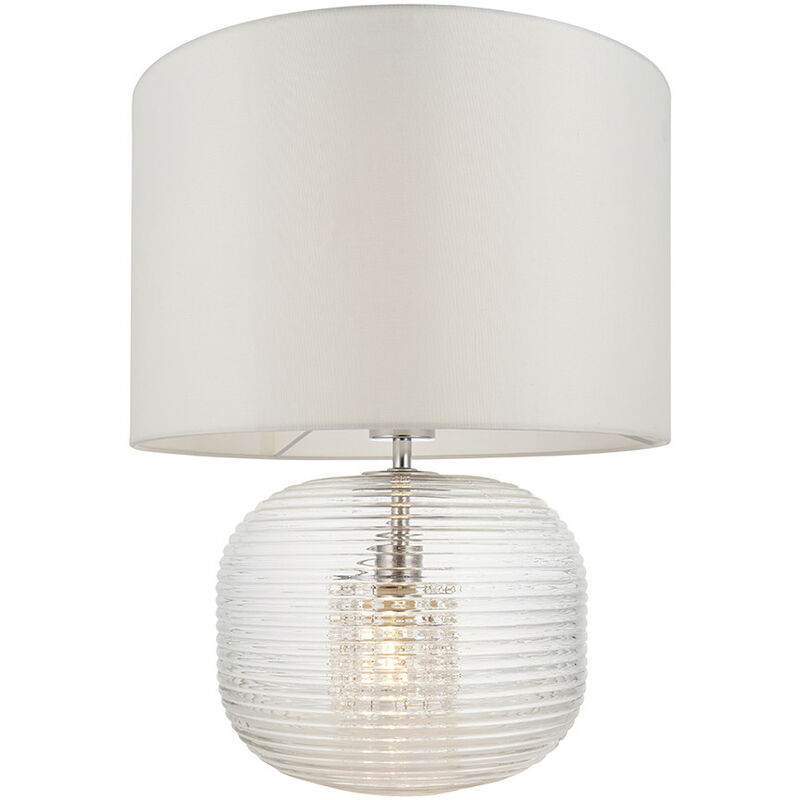 Endon Westcombe Modern Classic Twin Light Table Lamp Clear Ribbed Glass Base with White Fabric Shade