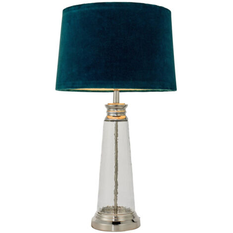 Endon Winslet - 1 lampe de table en verre martelé clair et velours sarcelle, E27