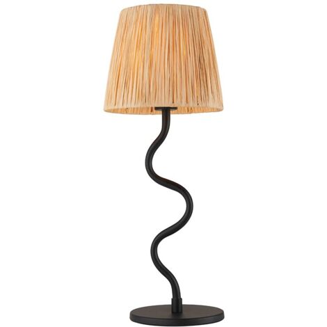 Endon Wriggle Lampada da Tavolo 1 Luce Nero Opaco, Rafia Naturale