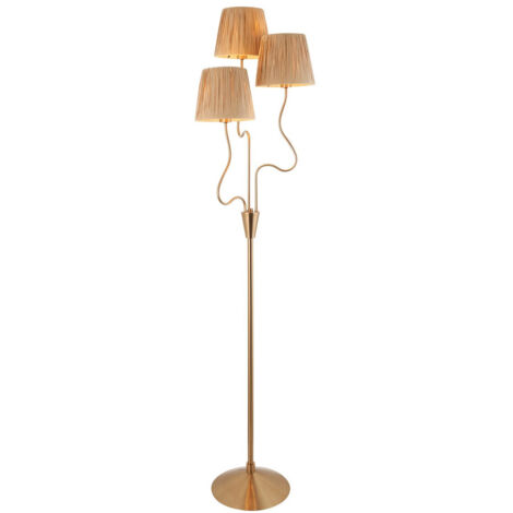 Endon Wriggle Lampadaire à bras multiples, plaque en laiton vieilli brossé, raphia naturel, 3x E14