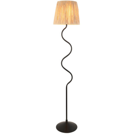 Endon Wriggle Lampadaire avec abat-jour conique noir mat, raphia naturel, 1x E27