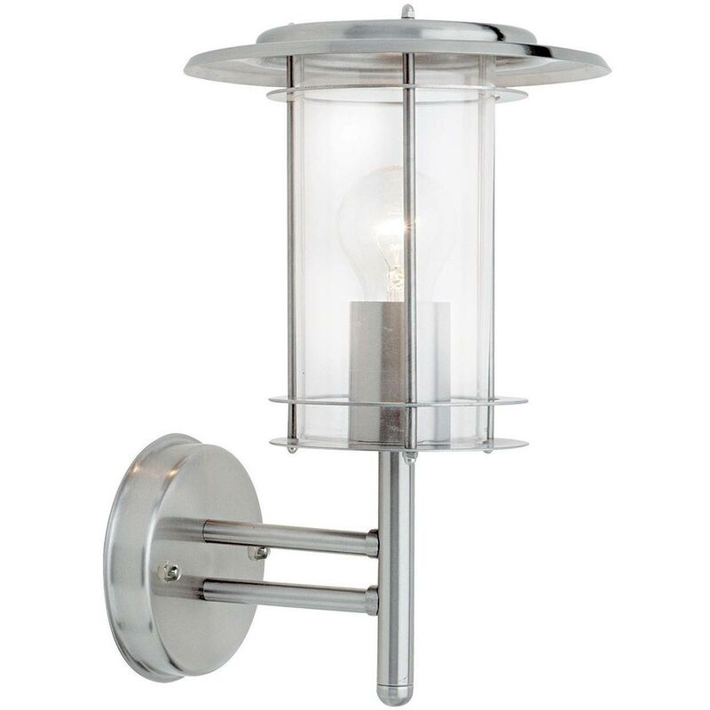 York - 1 Light Outdoor Wall Lantern Polished Stainless Steel, Clear Polycarbonate IP44, E27 - Endon