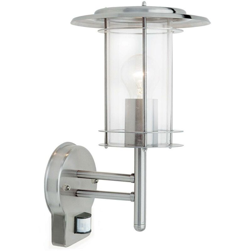 York Pir - pir 1 Light Outdoor Wall Lantern Polished Stainless Steel, Clear Polycarbonate IP44, E27 - Endon