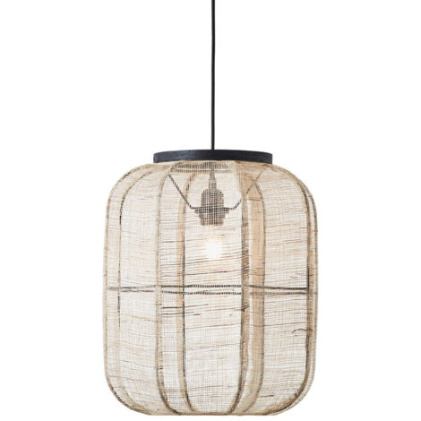 Endon Zaire Lampada da soffitto a sospensione singola, lino naturale, nero opaco