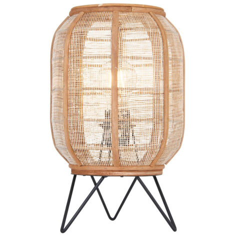 Endon Zaire Lampada da tavolo completa, lino naturale, bambù naturale, nero opaco