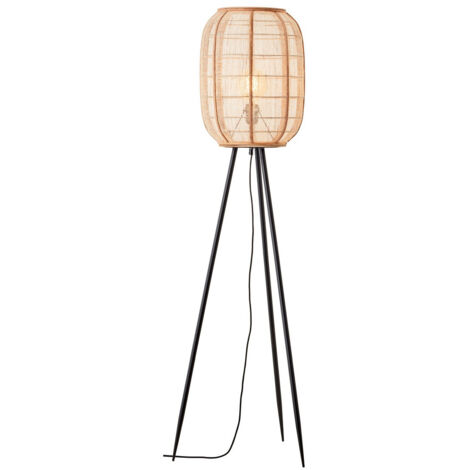 Endon Zaire Lampadaire Complet, Lin Naturel, Bambou Naturel, Noir Mat