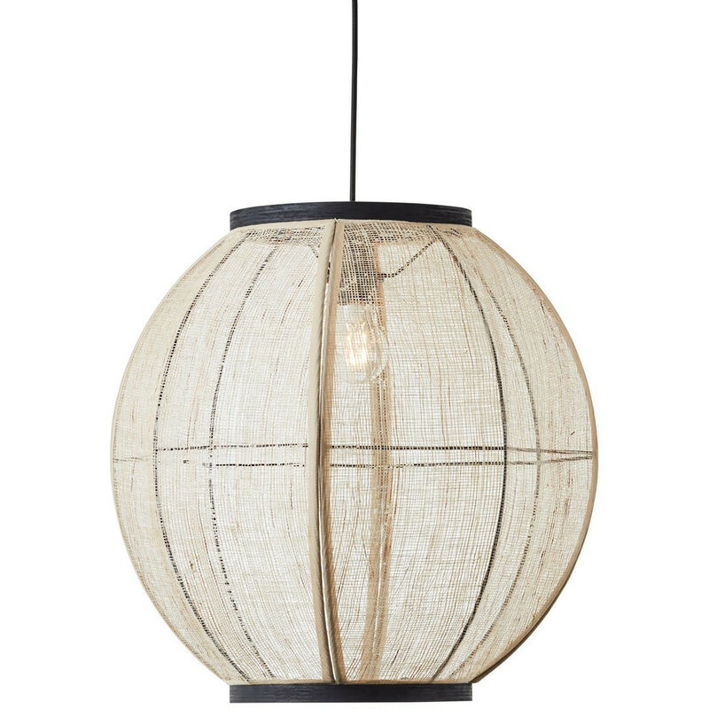Endon - Zaire Plafonnier Suspension Simple, Lin Naturel, Noir Mat