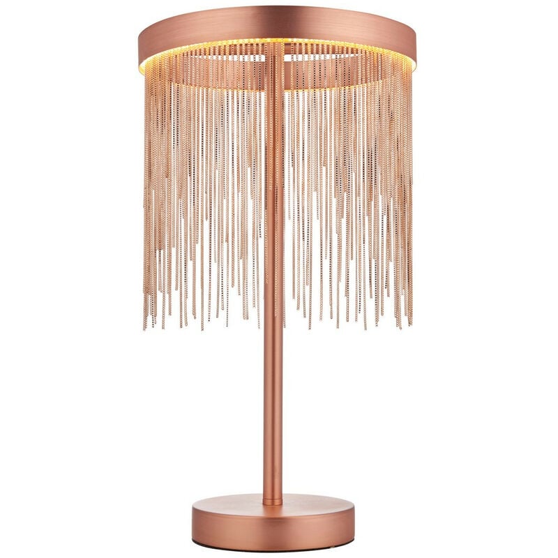 Zelma led Table Lamp Light Fine Copper Chain Waterfall Effect Brushed Copper, with Inline Switch - Endon