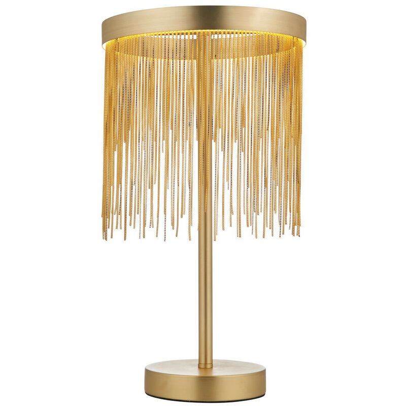 Zelma led Table Lamp Light Fine Gold Chain Waterfall Effect Satin Brass with Inline Switch - Endon