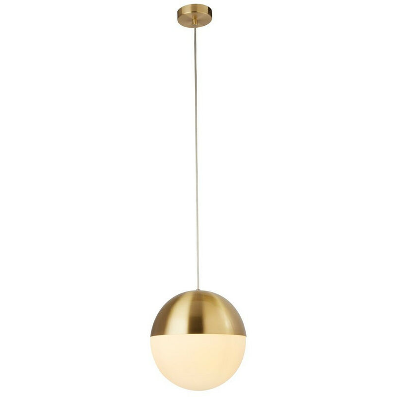 Searchlight - Endor 1 Light Pendant, Satin Brass Finish With Opal Glass. Dia 250mm