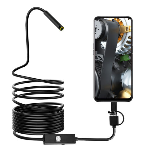 Endoscope 0,3 MP Endoscope 3 en 1 Endoscope avec LED réglables 5 mètres