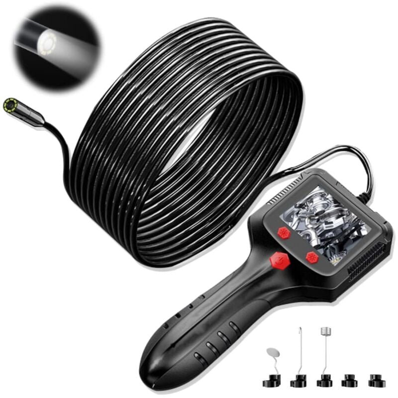 Endoscope 1080P hd Caméra d'inspection Industrielle IP67 avec écran ips 2,4' Lumières led Endoscope à Canal 8/5,5 mm avec câble électrique de 10 m
