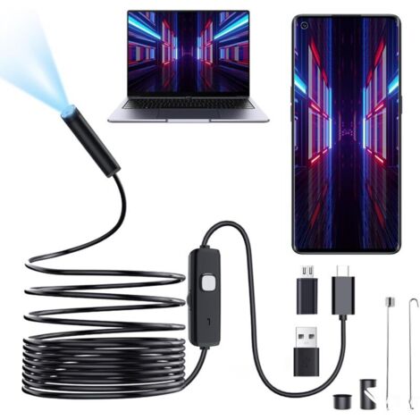 Endoscope 10m USB - Caméra Semi-Rigide IP67, 6 LED, Compatible Android et PC Windows, Idéale pour Inspection