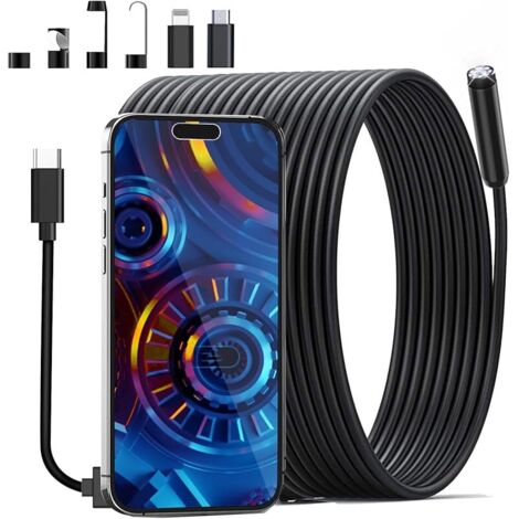 Endoscope Caméra Endoscopique 32.8ft, HD 3 en 1 USB Endoscope Caméra d'inspection, Câble Semi Rigide, IP67 Étanche avec 8 Lumières LED Sonde de 7,9 mm pour Android, iPhone (NO WiFi) 32.8ft/10m