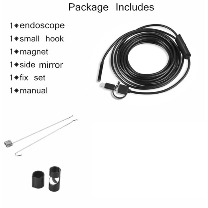 Endoscope Camera USB 720P Endoscope Camera, IP67 Waterproof 8mm Probe Inspection Cameras 10m Semi-Rigid Cable with 6 LEDs, Type-C Compatible with OTG