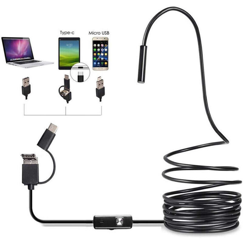 Endoscope Camera with Light, 1080P HD Snake, Inspection Camera for 10m Semi-Rigid Cable, 7.0mm Type C Endoscope and 6 LED, USB Endoscope Camera for