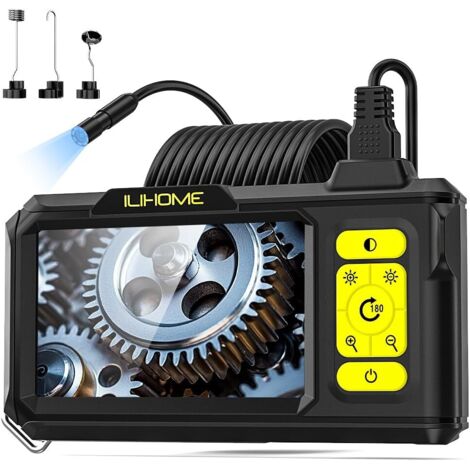 Endoscope HD 1080P avec 8 LEDs, Caméra d'Inspection 4,3" IP67 étanche, Câble Semi-Rigide 5m - Idéal pour Mécanique Auto/Plomberie