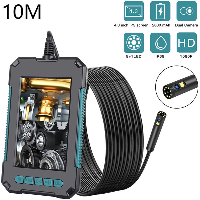Endoscope hd 1080p avec Écran 4,3 pouces - Inspection automobile, pipelines, climatisation - Caméra étanche IP68 - LEDs ajustables - Batterie
