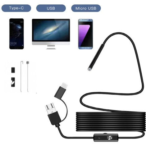 Endoscope industriel 3-en-1 USB 5.5mm 5m caméra HD téléphone voiture tuyaux