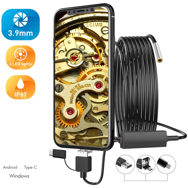 Endoscope industriel 3.9mm, tuyau trois en un, endoscope d'inspection de climatisation automobile