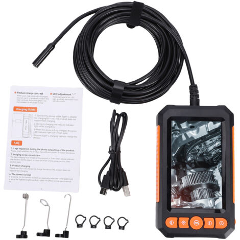 Endoscope industriel avec lumière, écran de 4.3 pouces, caméra portative à objectif unique de 8mm pour l'inspection des tuyaux de voiture, câble Semi-dur de 10M