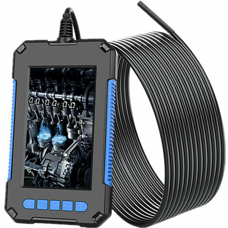 Endoscope industriel, caméra d'inspection numérique HD 1080p, écran de 4,3, caméra serpent étanche de 5.5 mm, avec 6 lumières LED, batterie de 2600 mAh, 10m câble semi-rigide-bleu
