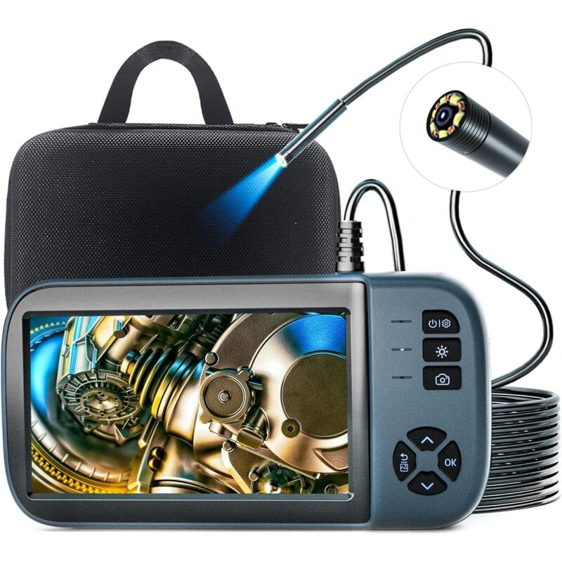 Endoscope Industriel,Caméra d'inspection IPS 4.5' Pouces Caméra Endoscopique avec Lumières LED, Caméra Serpent Étanche IP67 de 7.9mm, Câble