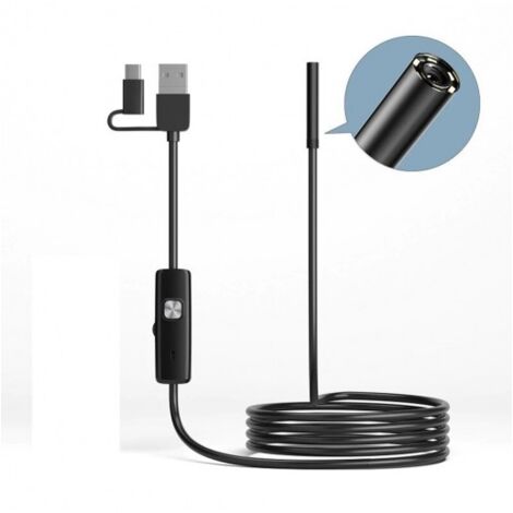 Endoscope mini caméra 3 en 1 7mm – Connectique Type-C et micro USB – 6 LED étanches – Résolution 480P pour inspection précise