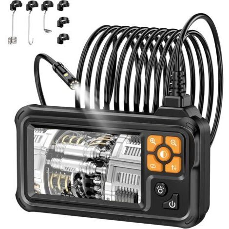 Endoscope numérique HD Industriel 1080p à Double Objectif, caméra d'inspection Endoscope IPS de 10,9 cm avec étanchéité IP67 et 8 lumières LED, câble Semi-Rigide de 5M
