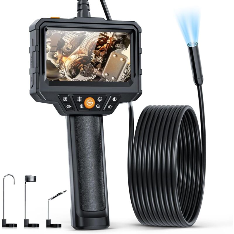 Endoscope Numérique Industriel, Caméra d'inspection d'égout de Canalisation à écran IPS de 4,3 Pouces, Caméra Serpent étanche IP67 avec 8 lumières